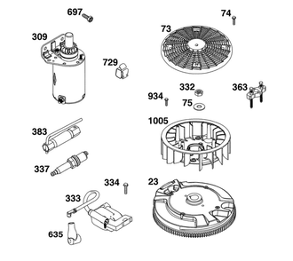 Flywheel/Ignition/Starter Diagram and Parts List for 44U877-0024-G1  Briggs and Stratton Engine